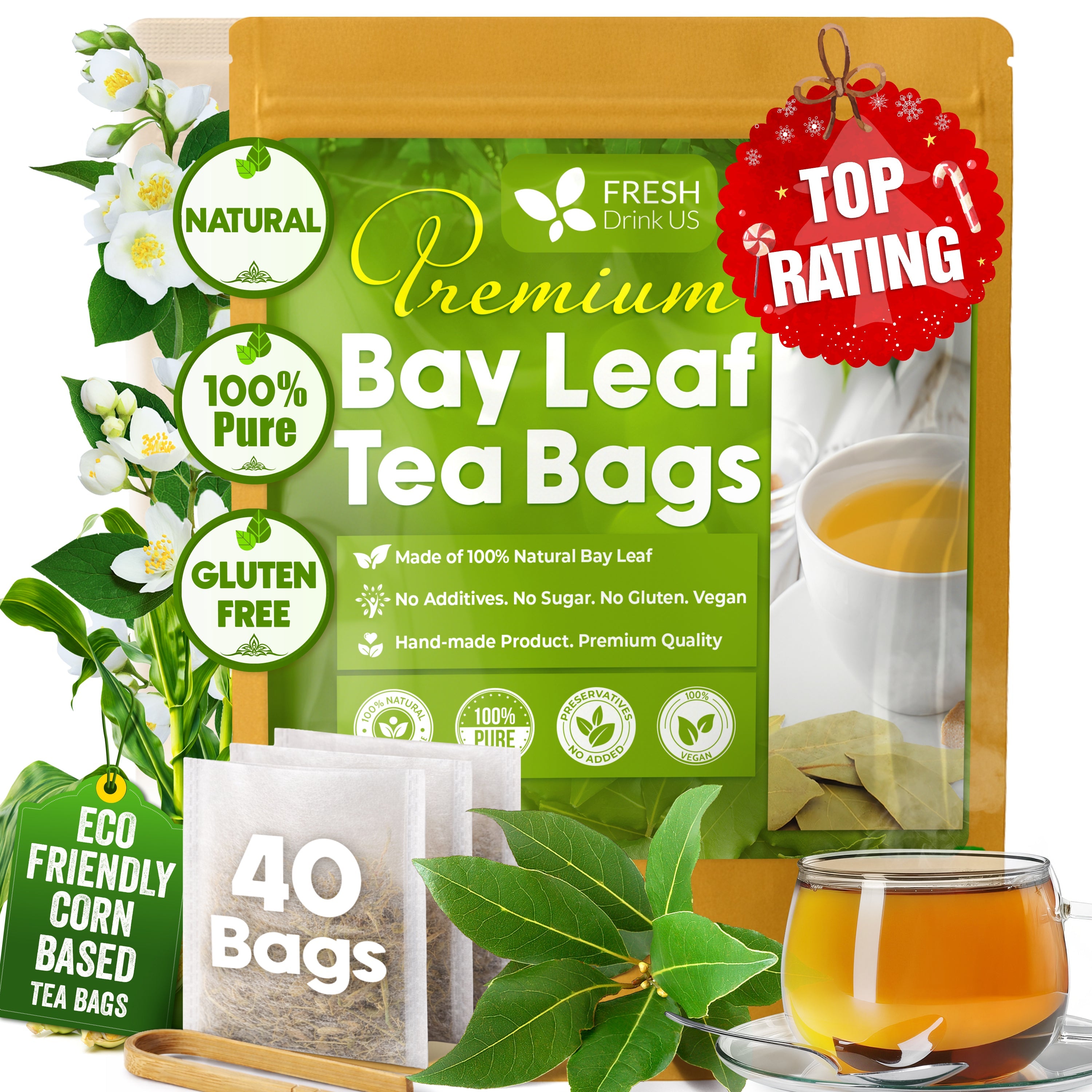 Premium Dried Bay Leaves, Tea Bags, Powder, Bay Leaves Spice, Whole Nice Leaves, Wildcrafted, Fresh Harvested, Bay Leaves For Cooking, Sugar-Free, Gluten Free, Caffeine Free, Vegan | Tea | Wiccan Center