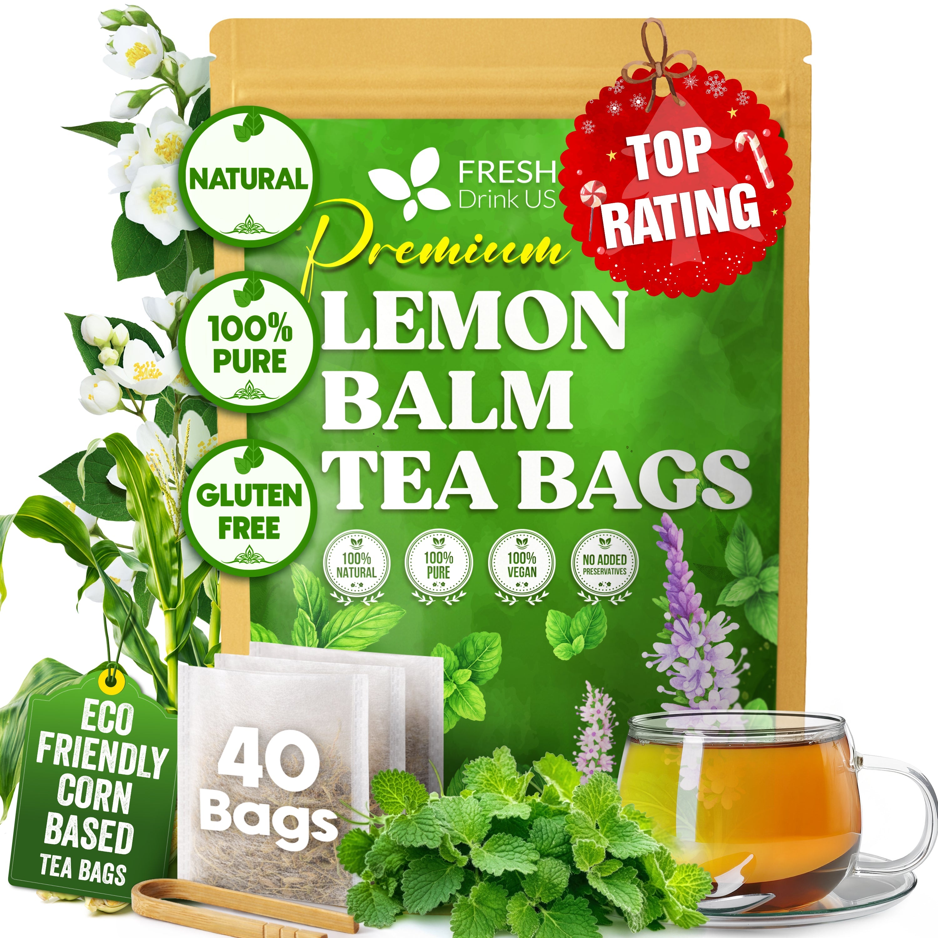 Premium Lemon Balm Leaf Tea Bags, 100% Natural & Pure from Lemon Balm Leaves. Loose Leaf Lemon Balm Herbal Tea. Lemon Balm Leaf Tea. No Sugar, No Caffeine, No Gluten, Vegan. | Tea | Wiccan Center