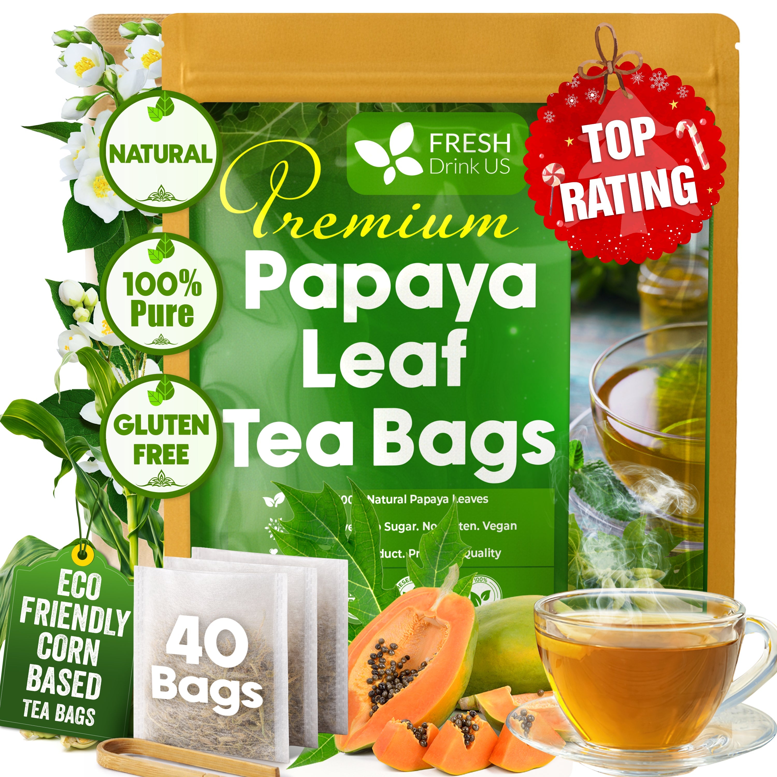 Premium Papaya Leaf Tea Bags, Made with Natural Material Tea Bags. No Sugar, No Caffeine, No Gluten, Vegan. | Tea | Wiccan Center