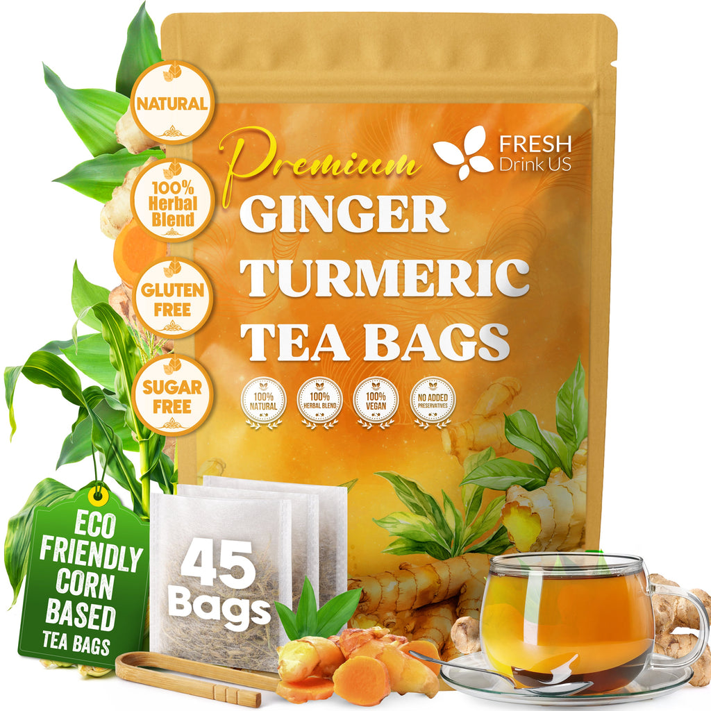 Premium Ginger Turmeric Tea Bags, Hand-made Blend of Ginger and Turmeric Herbal Tea, Eco-conscious Tea Bags. No Sugar, No Caffeine, No Gluten, Vegan. | Tea | Wiccan Center