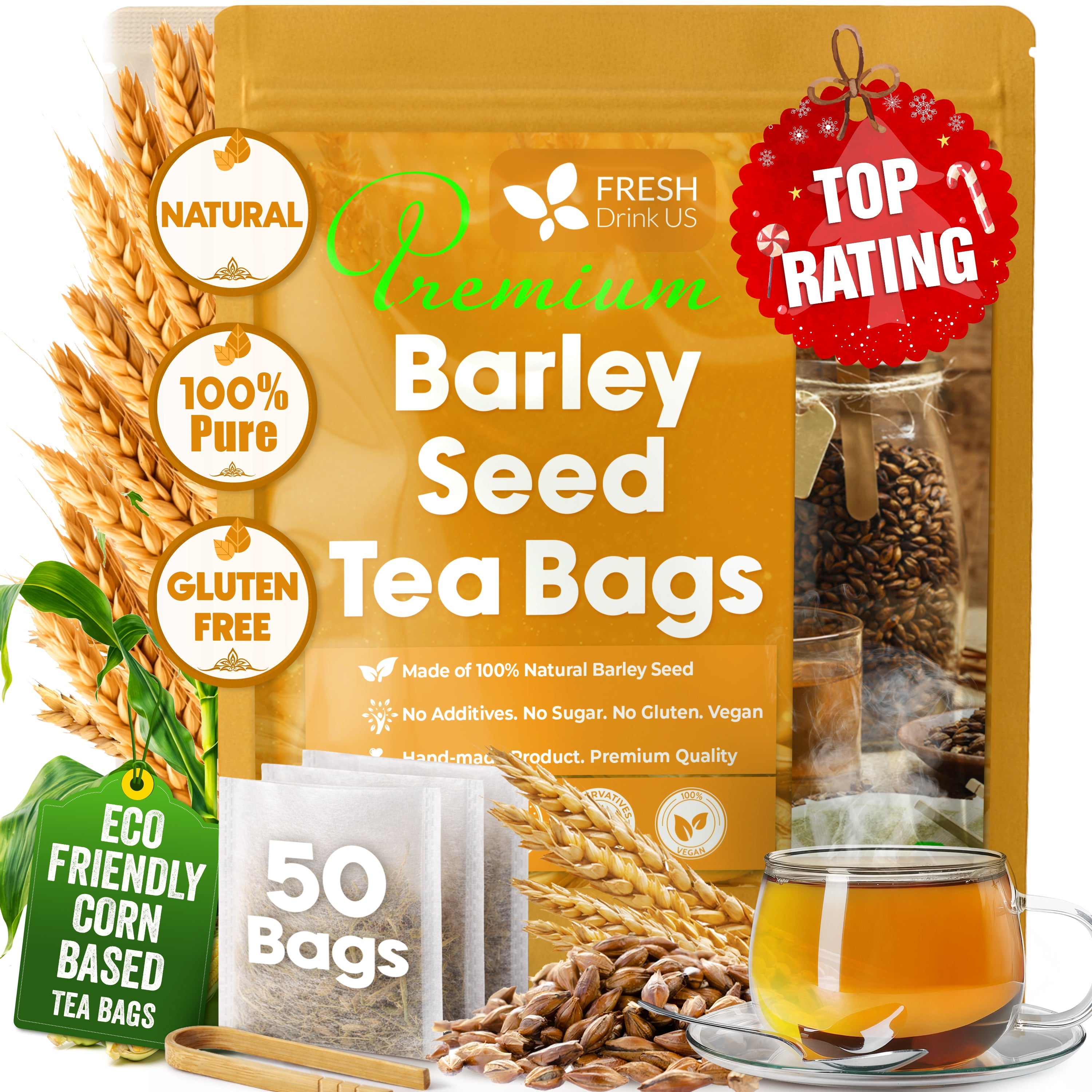 Premium Barley Tea Bags, 100% Natural & Pure from Barley. Loose Barey Herbal Tea. No Sugar, No Caffeine, No Gluten, Vegan. | Tea | Wiccan Center