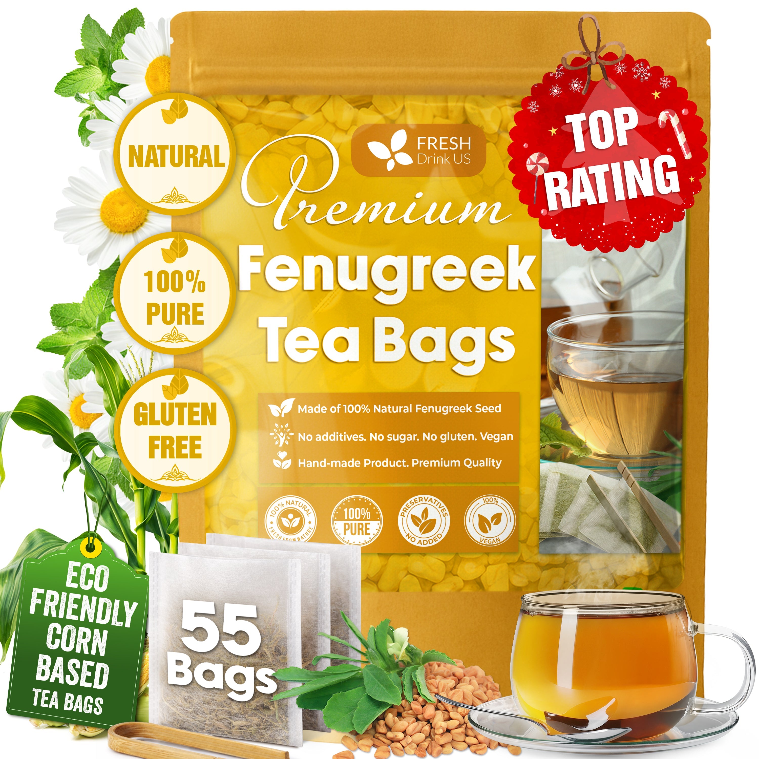 Premium Fenugreek Tea Bags. No Sugar, No Caffeine, No Gluten, Vegan. (30 Tea Bags) | Tea | Wiccan Center