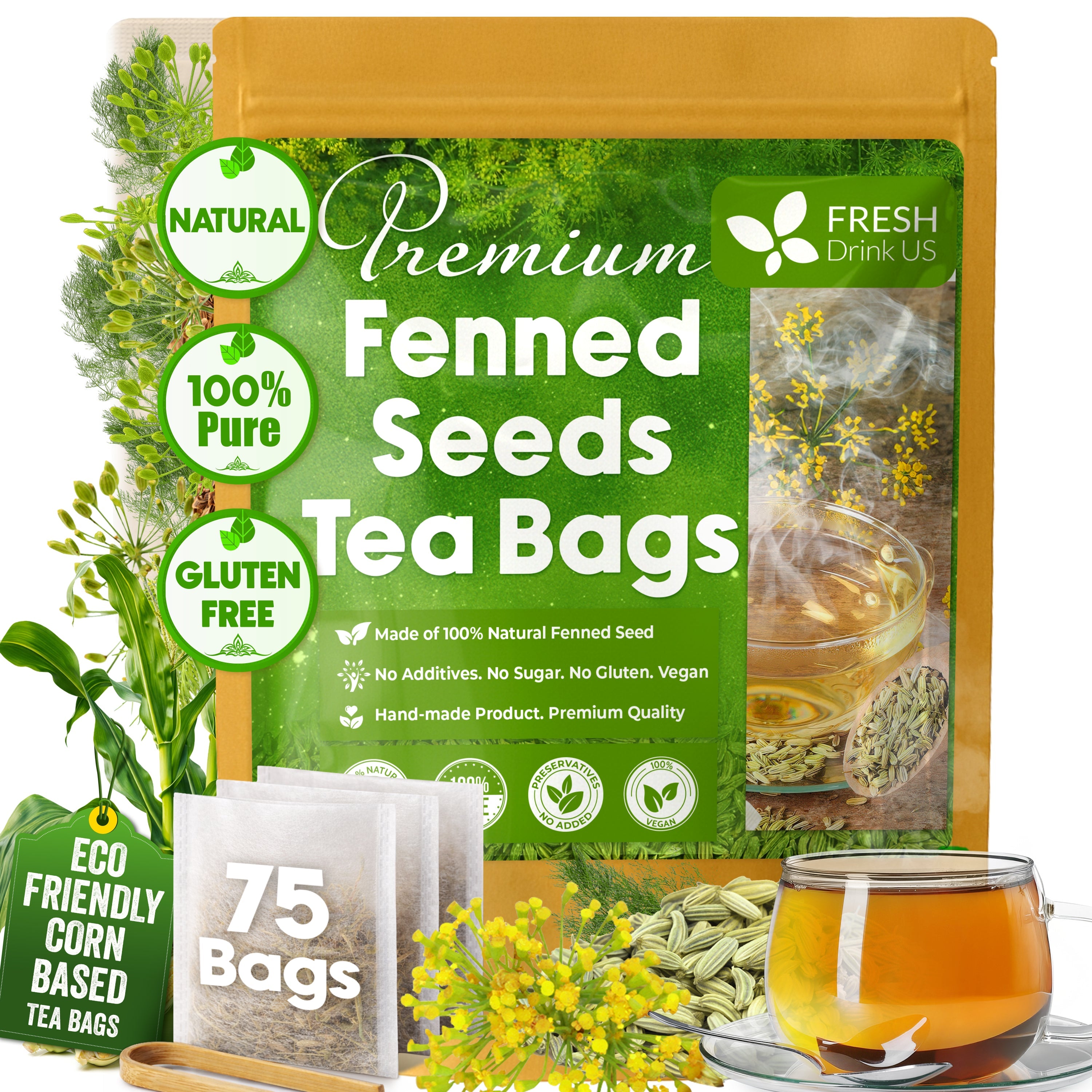 Premium Fennel Tea Bags, 100% Natural & Pure from Fennel Seeds. Fennel Seed Herbal Tea. Fennel Seed Tea. Made with Natural Material Tea Bags. No Sugar, No Caffeine, No Gluten, Vegan. | Tea | Wiccan Center
