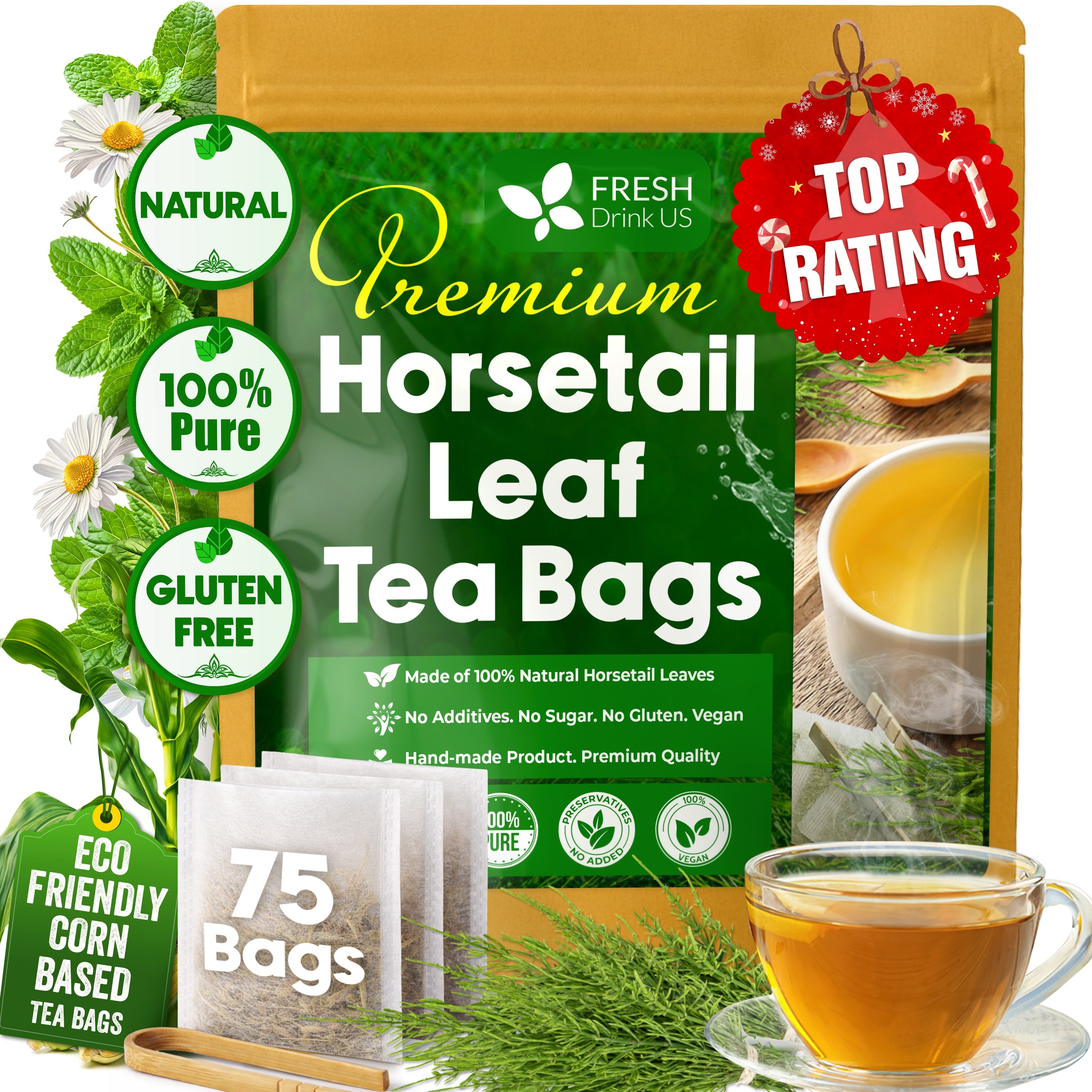 Premium Horsetail Leaf Tea Bags – Herbal Tea for Daily Wellness, Beauty Routine & Caffeine-Free Refreshment | Tea | Wiccan Center