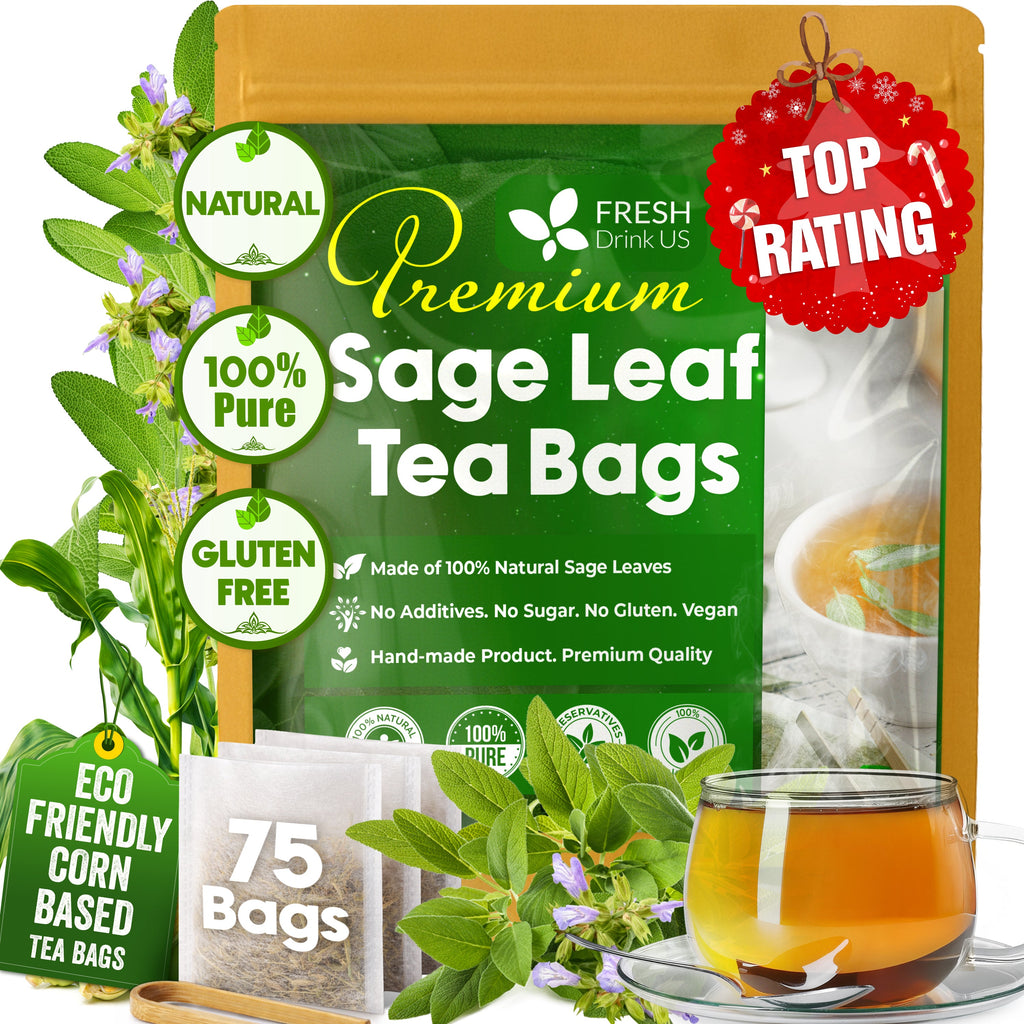 Sage Leaf Tea Bags, 100% Natural & Pure from Sage Leaves. Loose Leaf Sage Herbal Tea. Sage Leaf Tea. Made with Natural Material Tea Bags. No Sugar, No Caffeine, No Gluten, Vegan. | Tea | Wiccan Center