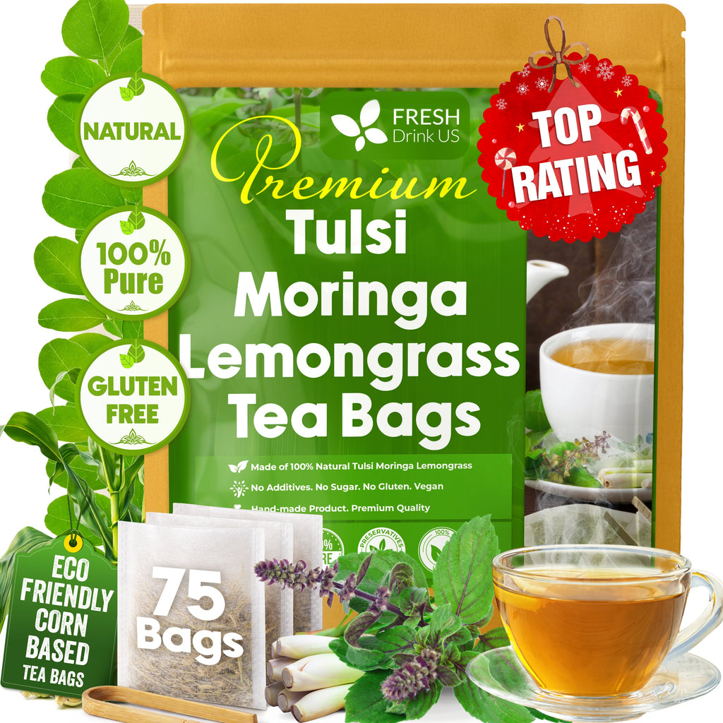 Premium Tulsi Moringa Lemongrass Tea Bags, 100% Natural & Pure from Tulsi Holy Basil Leaves, Moringa & Lemongrass. | Tea | Wiccan Center