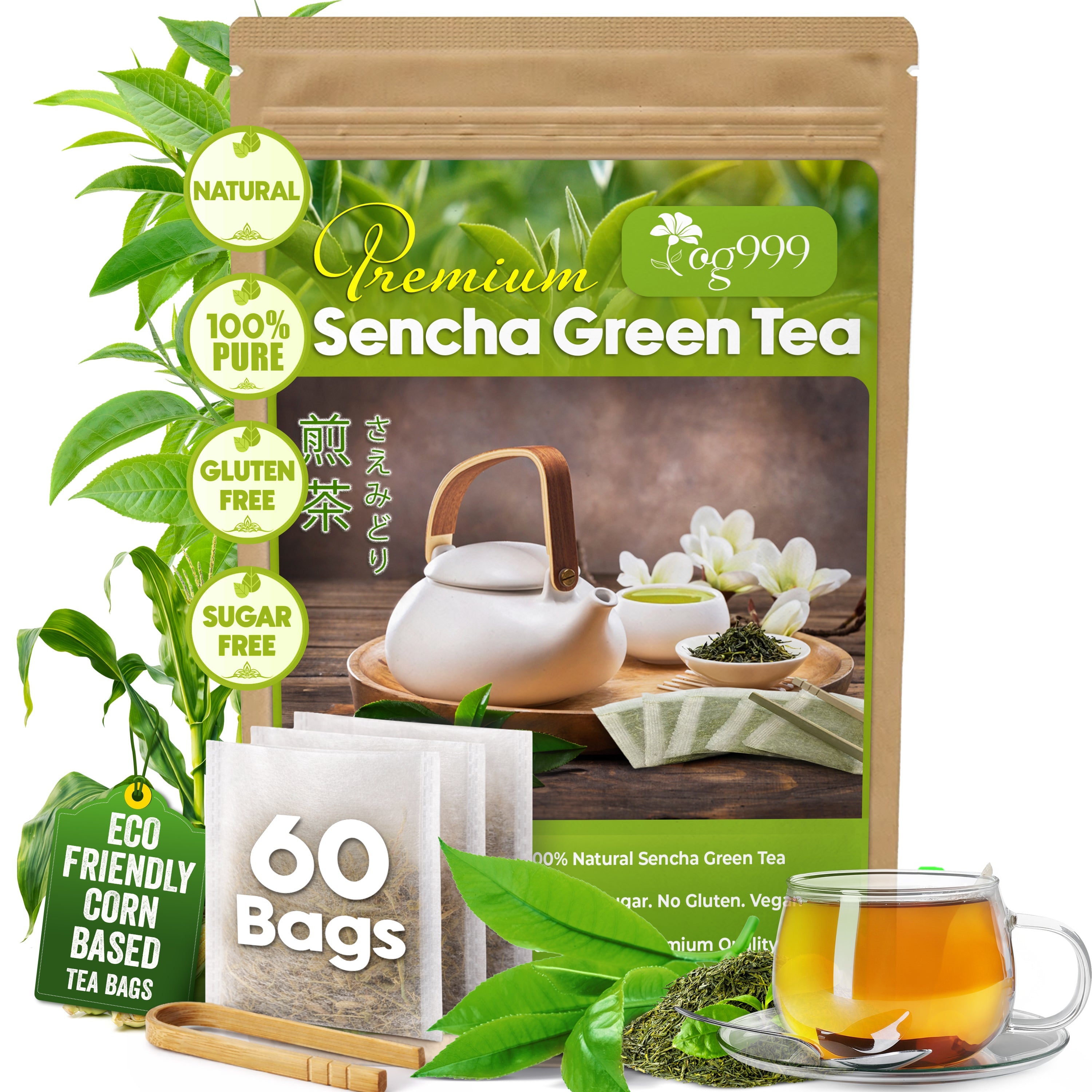 Premium Sencha Green Tea Bags, 100% Natural & Pure from Sencha Green Tea Leaves | Tea | Wiccan Center
