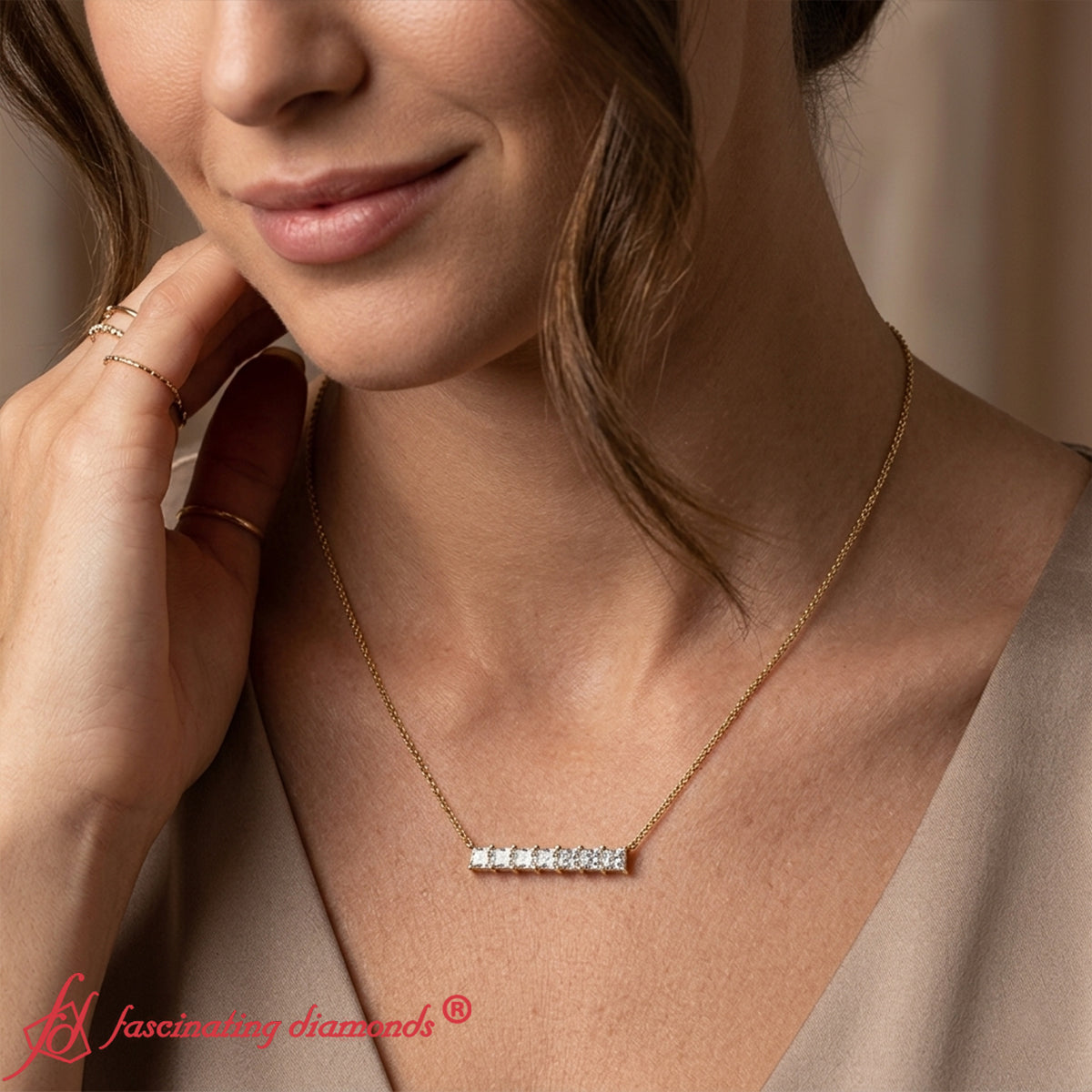 Princess Cut Horizontal Bar Pendant