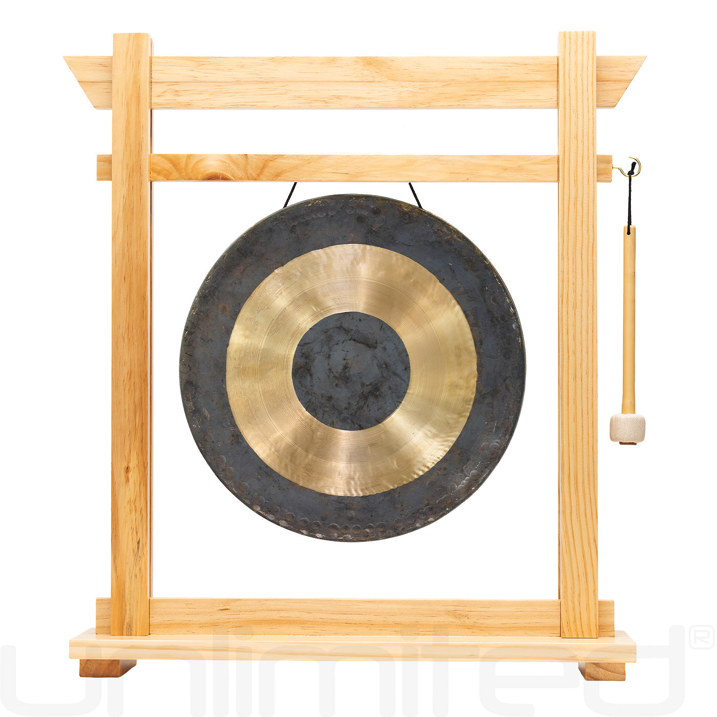 14" Gongs on the Moksha Joe Gong Stand - Pine | Gong & Stand Combo | Wiccan Center