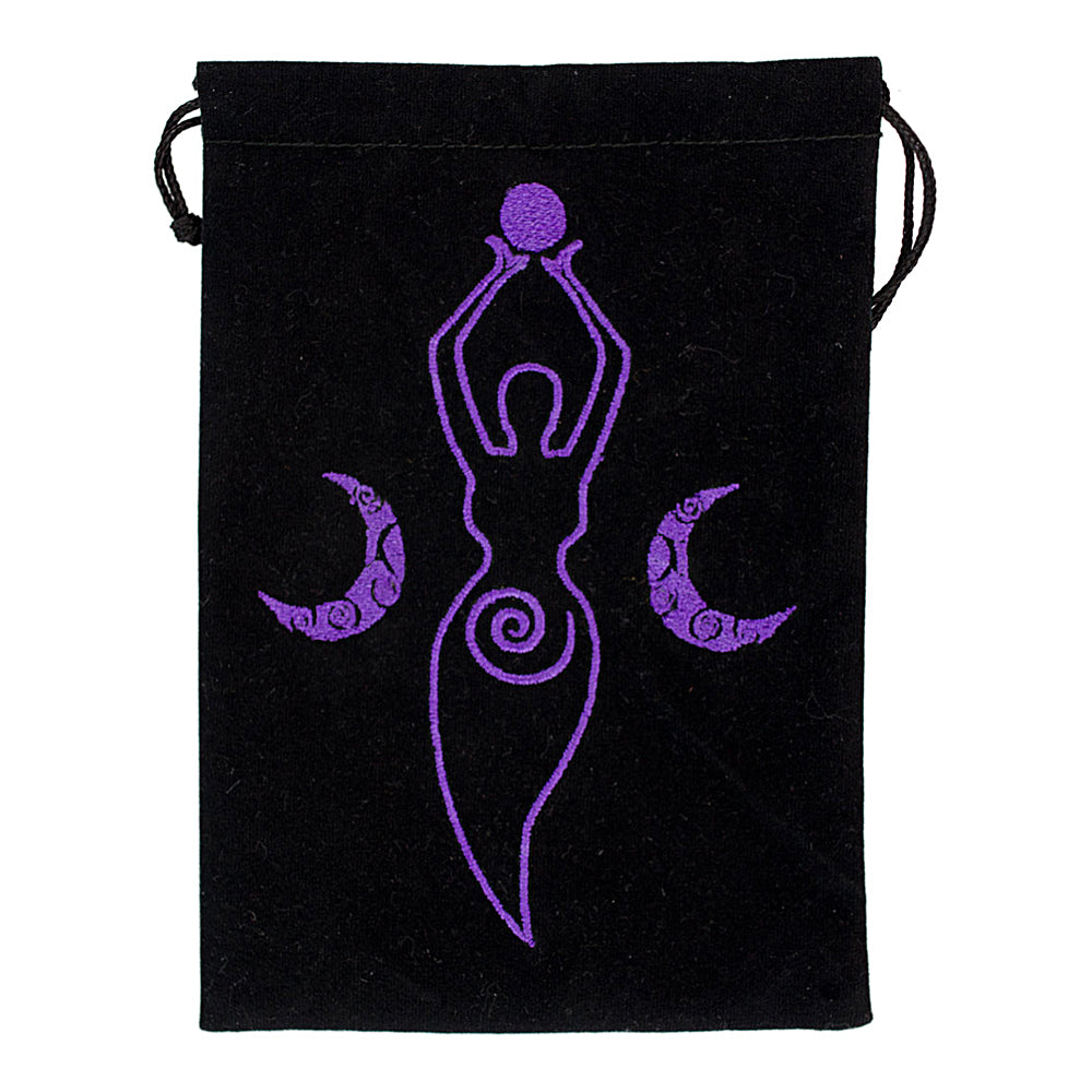 Moon Goddess Black Velvet Embroidered Bag | Tarot Cards | Wiccan Center