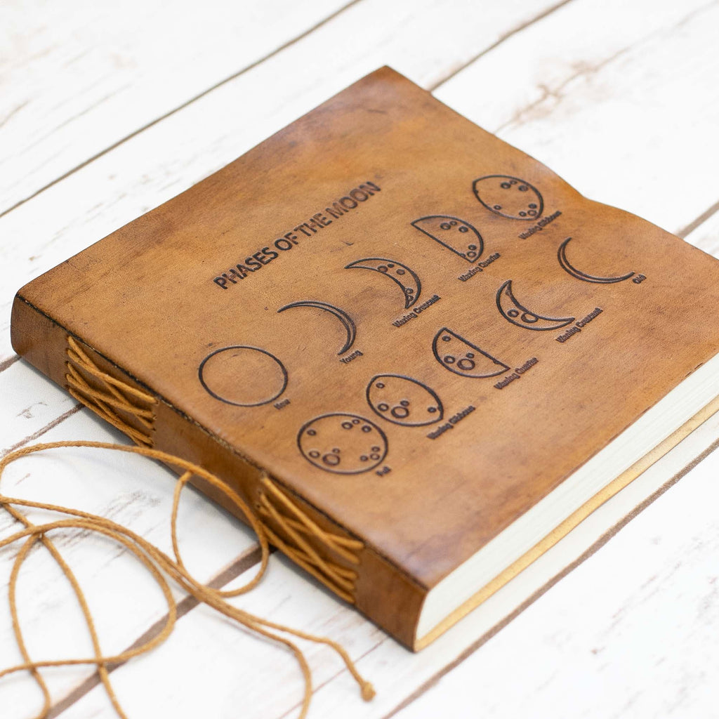 Moon Phases 7x7 Artists Embossed Leather Journal | Journal | Wiccan Center