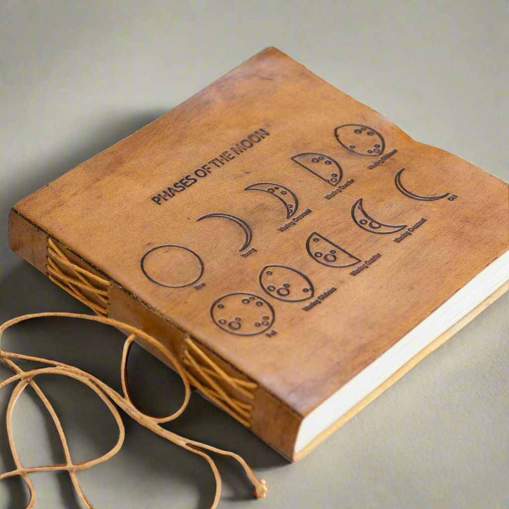 Moon Phases 7x7 Artists Embossed Leather Journal | Journal | Wiccan Center