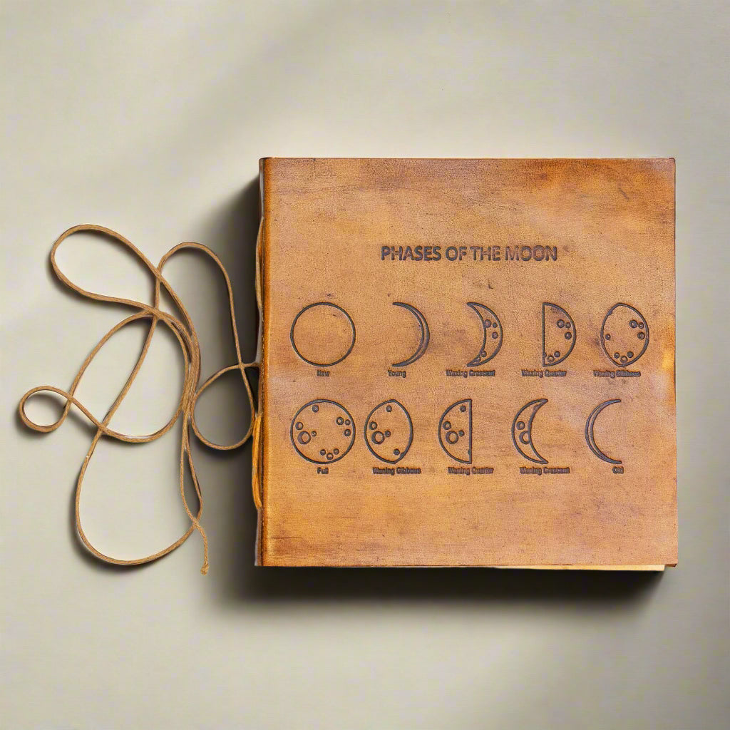 Moon Phases 7x7 Artists Embossed Leather Journal | Journal | Wiccan Center