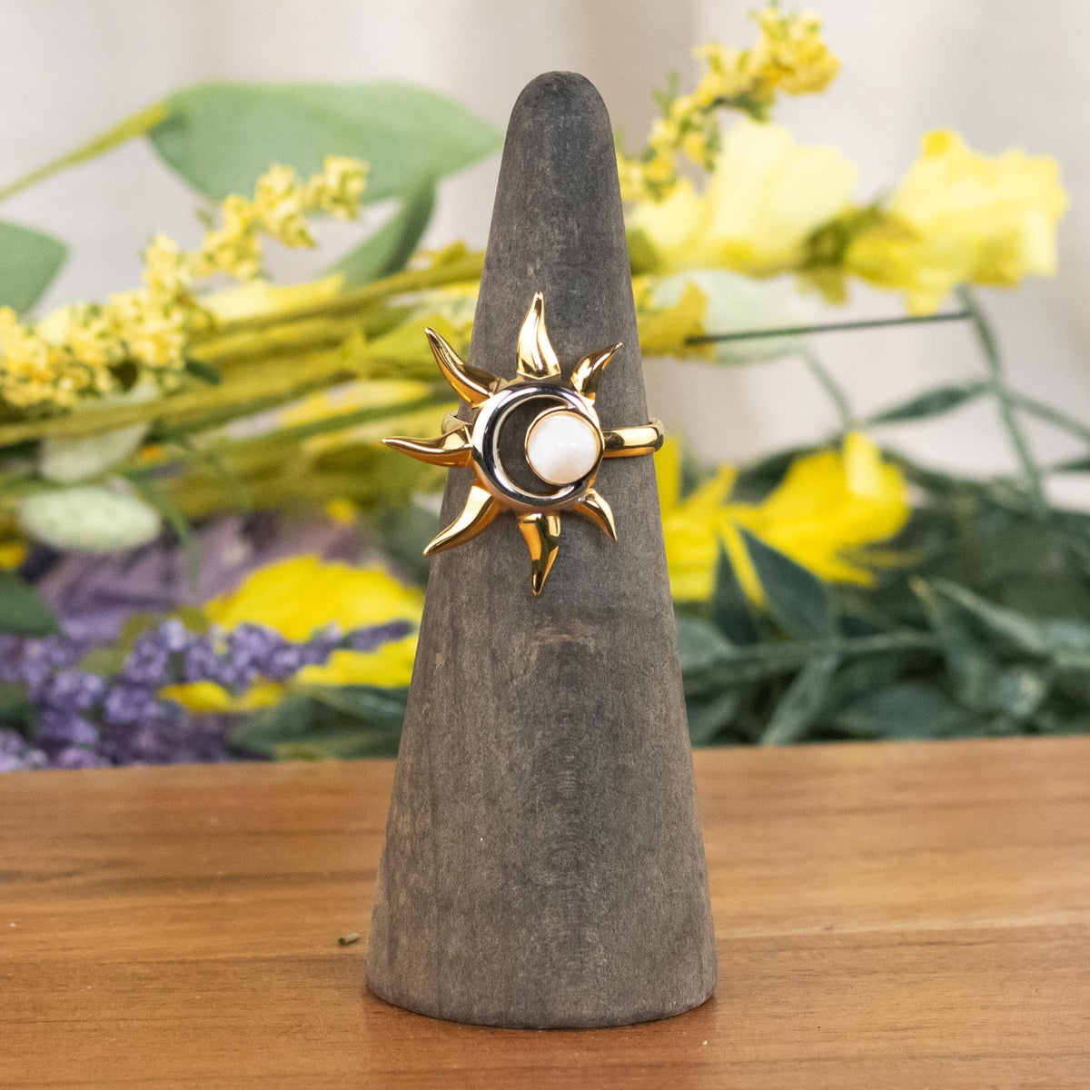 Golden Sun & Pearl Adjustable Ring | | Wiccan Center