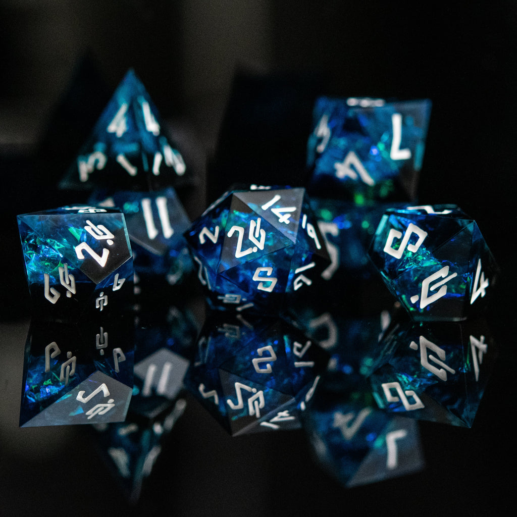 Moonbeam Sharp-Edged Resin Dice Set | Resin | Wiccan Center