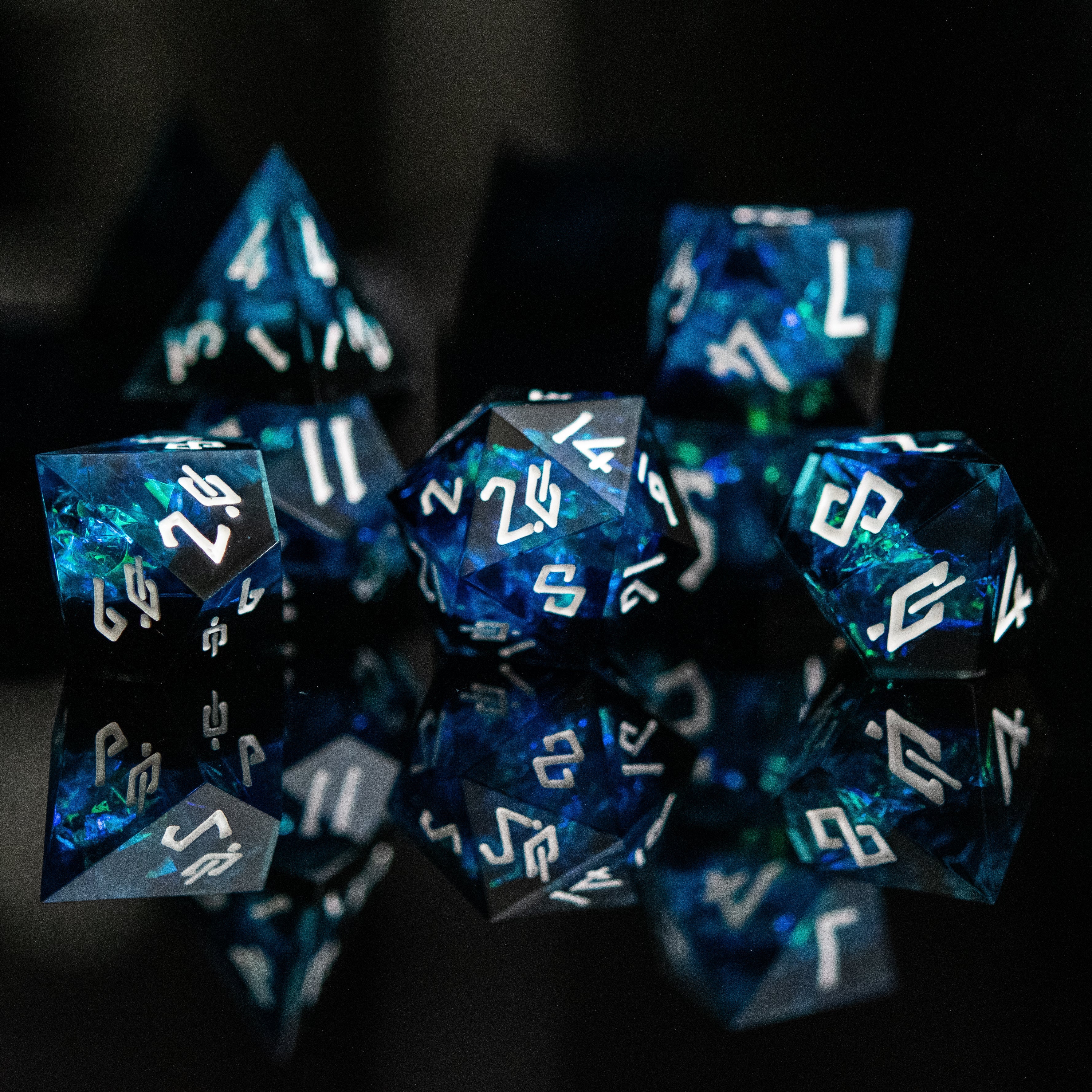 Moonbeam Sharp-Edged Resin Dice Set | Resin | Wiccan Center
