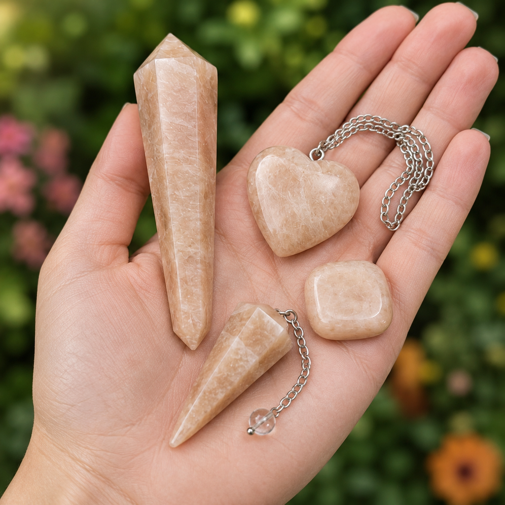 Moonstone Crystal Gift Set For Emotional Support and Protection, Real Polished Gemstones. | Merkaba & Platonic Solids | Wiccan Center