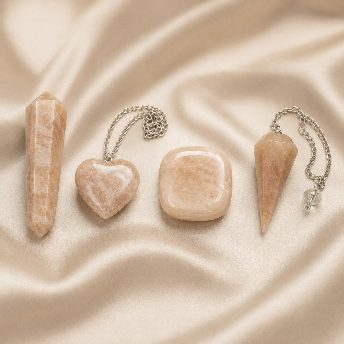 Moonstone Crystal Gift Set For Emotional Support and Protection, Real Polished Gemstones. | Merkaba & Platonic Solids | Wiccan Center