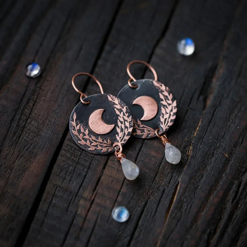 Moonstone Moon Leaf Earrings | earrings | Wiccan Center