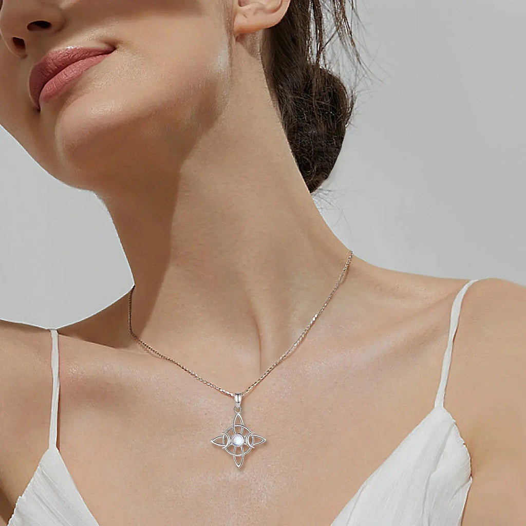 Moonstone Triple Moon Knot Sterling Silver Necklace | 925 sterling silver | Wiccan Center
