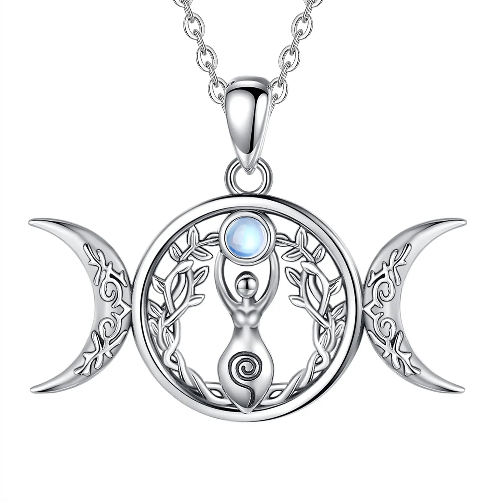 Moonstone Triple Moon Goddess Sterling Silver Necklace | 925 sterling silver | Wiccan Center