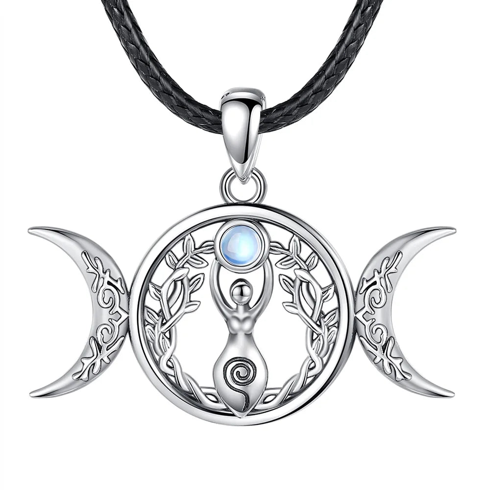 Moonstone Triple Moon Goddess Sterling Silver Necklace | 925 sterling silver | Wiccan Center