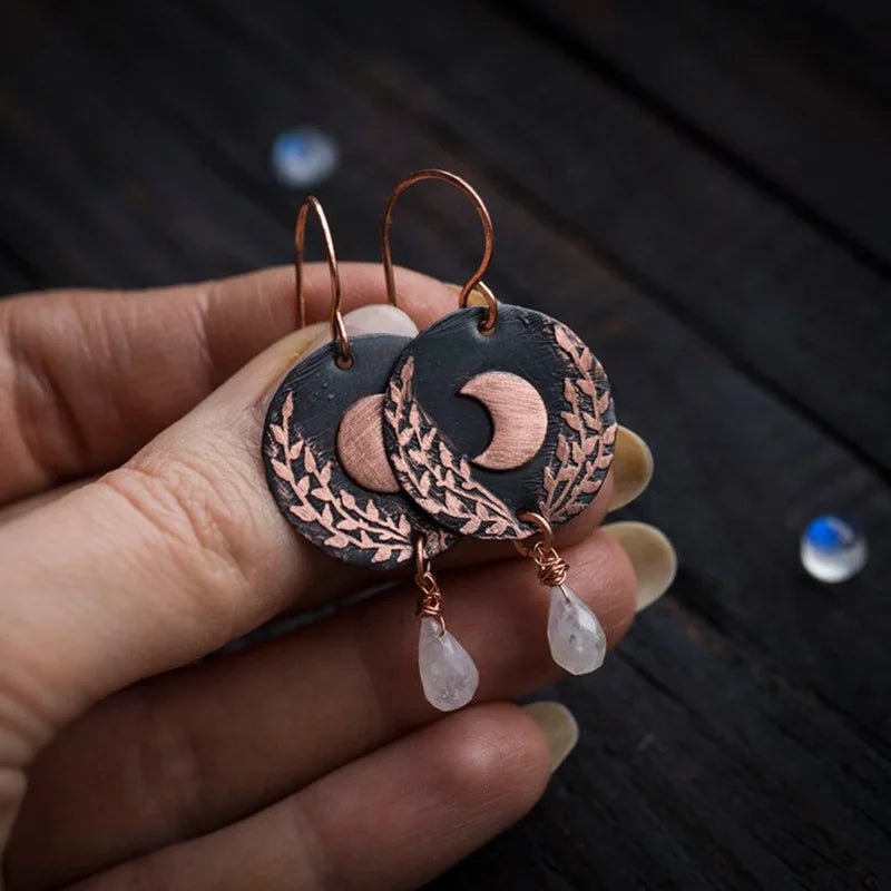 Moonstone Moon Leaf Earrings | earrings | Wiccan Center