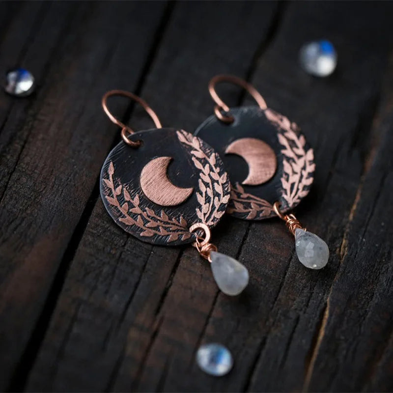 Moonstone Moon Leaf Earrings | earrings | Wiccan Center