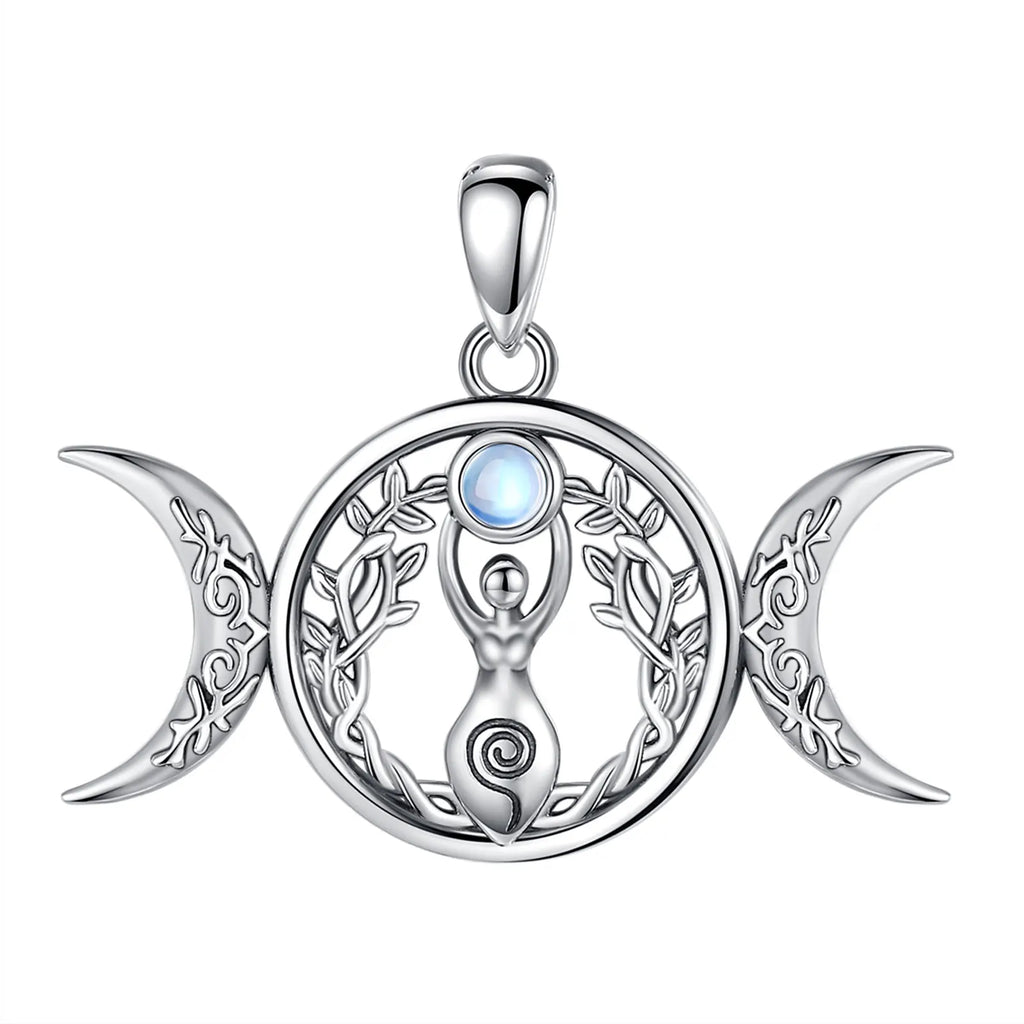 Moonstone Triple Moon Goddess Sterling Silver Necklace | 925 sterling silver | Wiccan Center