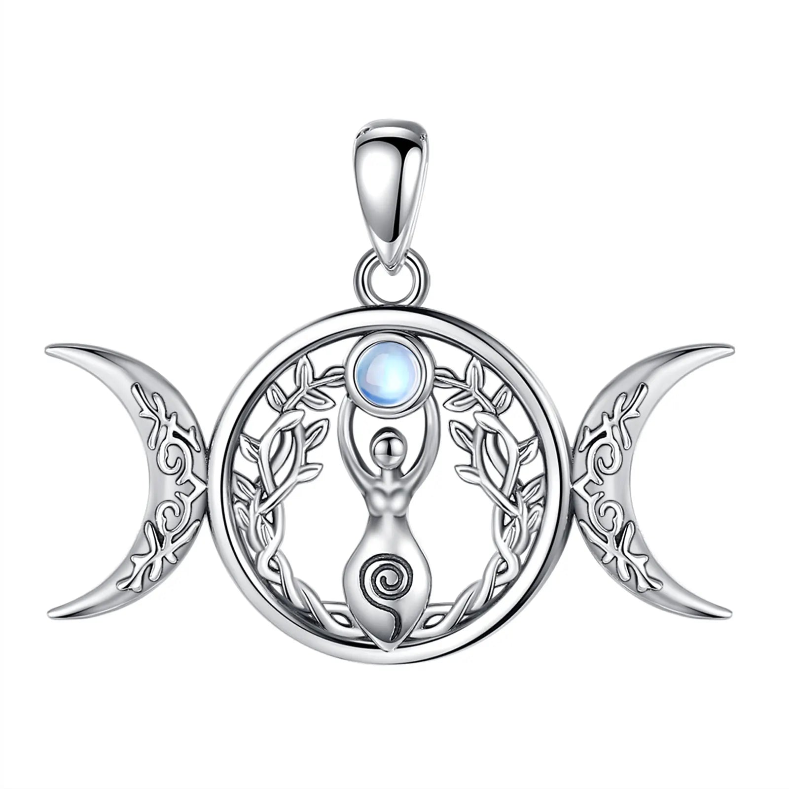 Moonstone Triple Moon Goddess Sterling Silver Necklace | 925 sterling silver | Wiccan Center