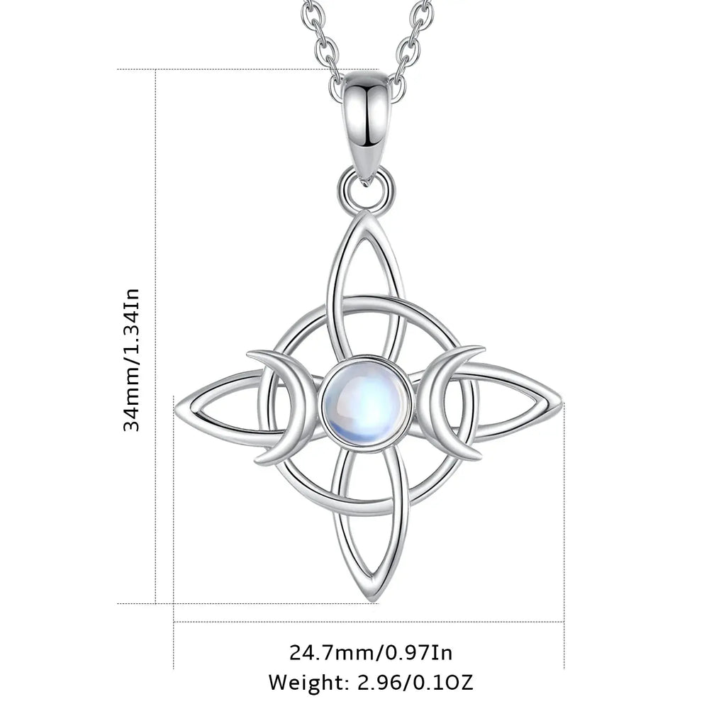Moonstone Triple Moon Knot Sterling Silver Necklace | 925 sterling silver | Wiccan Center