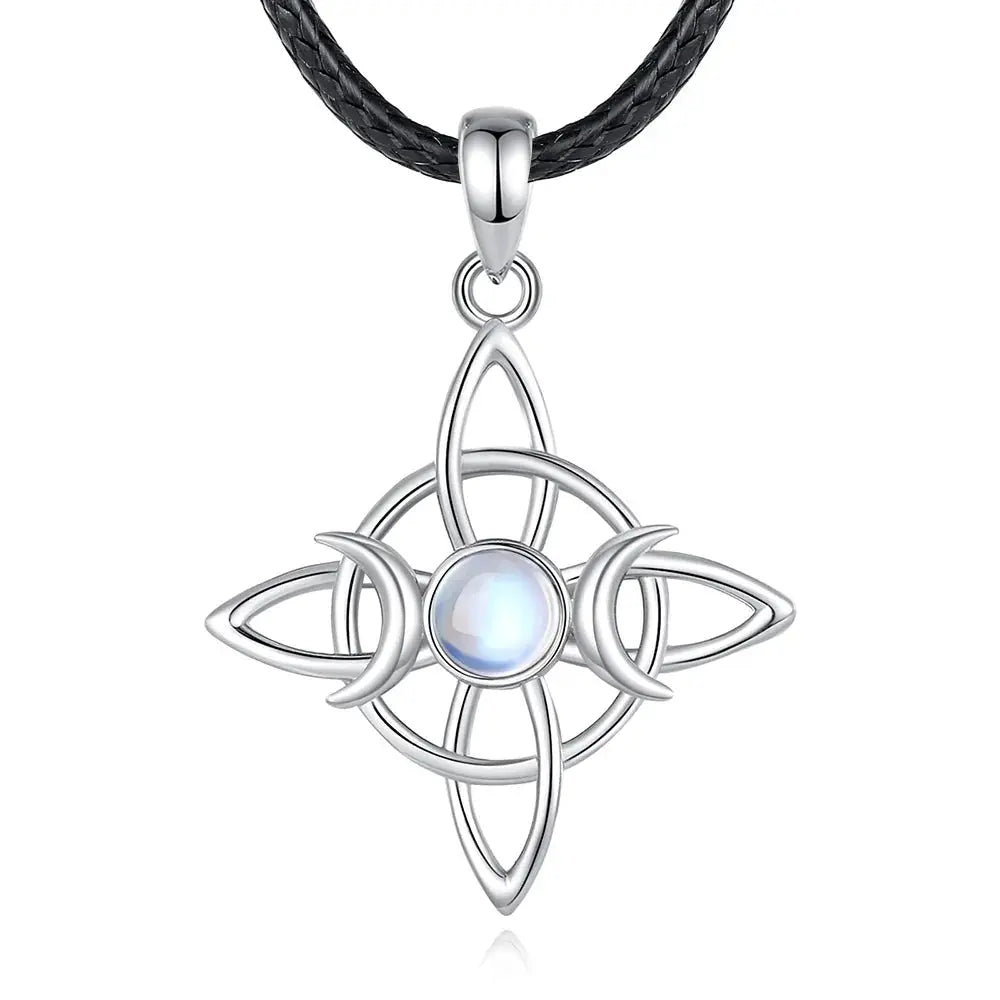 Moonstone Triple Moon Knot Sterling Silver Necklace | 925 sterling silver | Wiccan Center