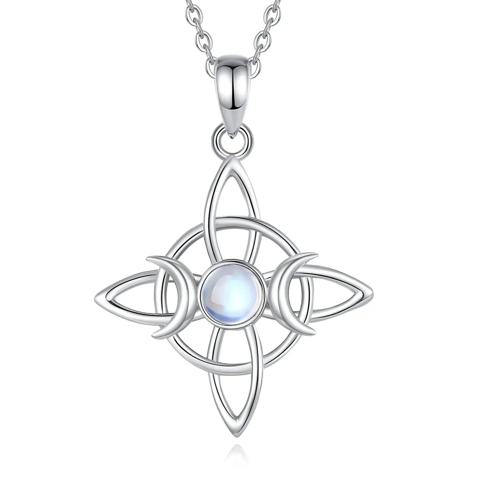 Moonstone Triple Moon Knot Sterling Silver Necklace | 925 sterling silver | Wiccan Center