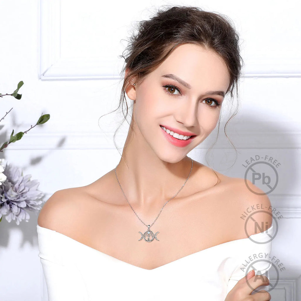 Moonstone Triple Moon Goddess Sterling Silver Necklace | 925 sterling silver | Wiccan Center
