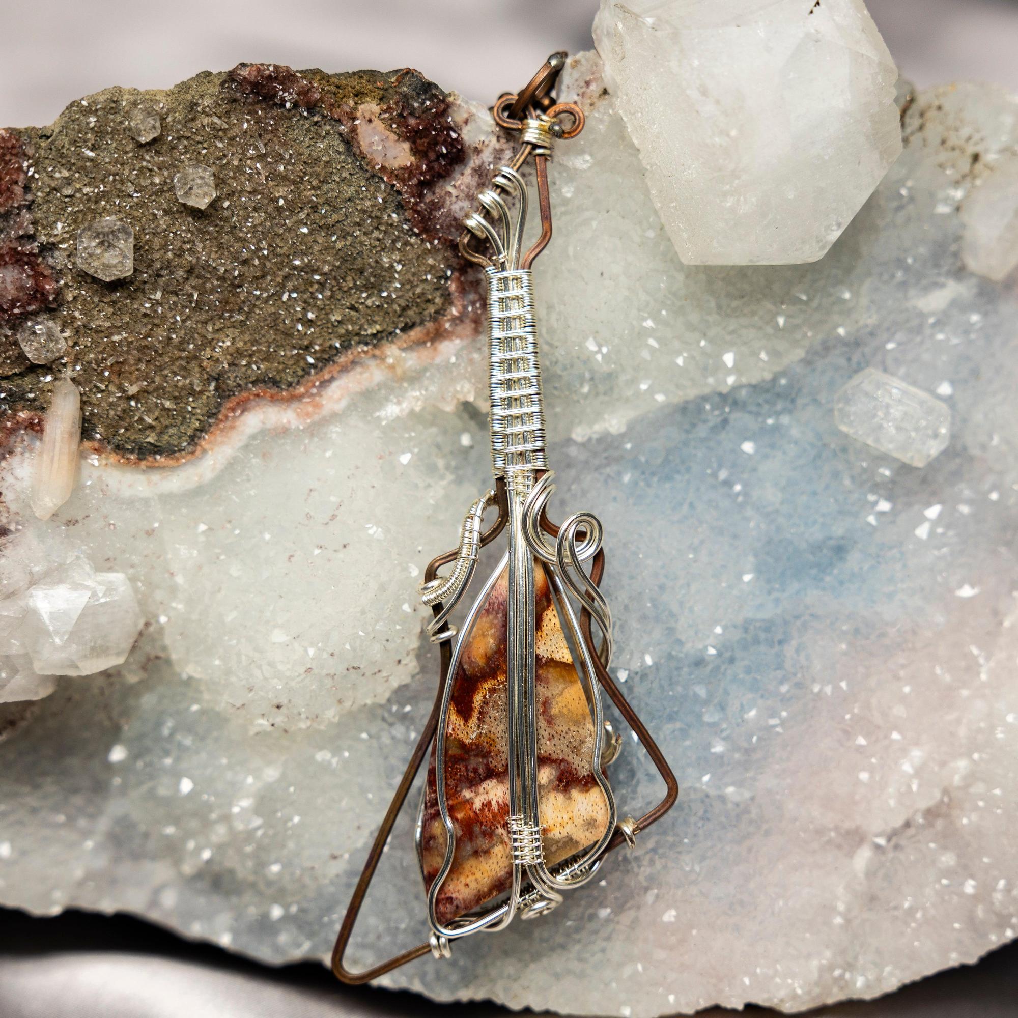 Moss Agate Guitar Wire Wrap Pendant 4.5 Inch