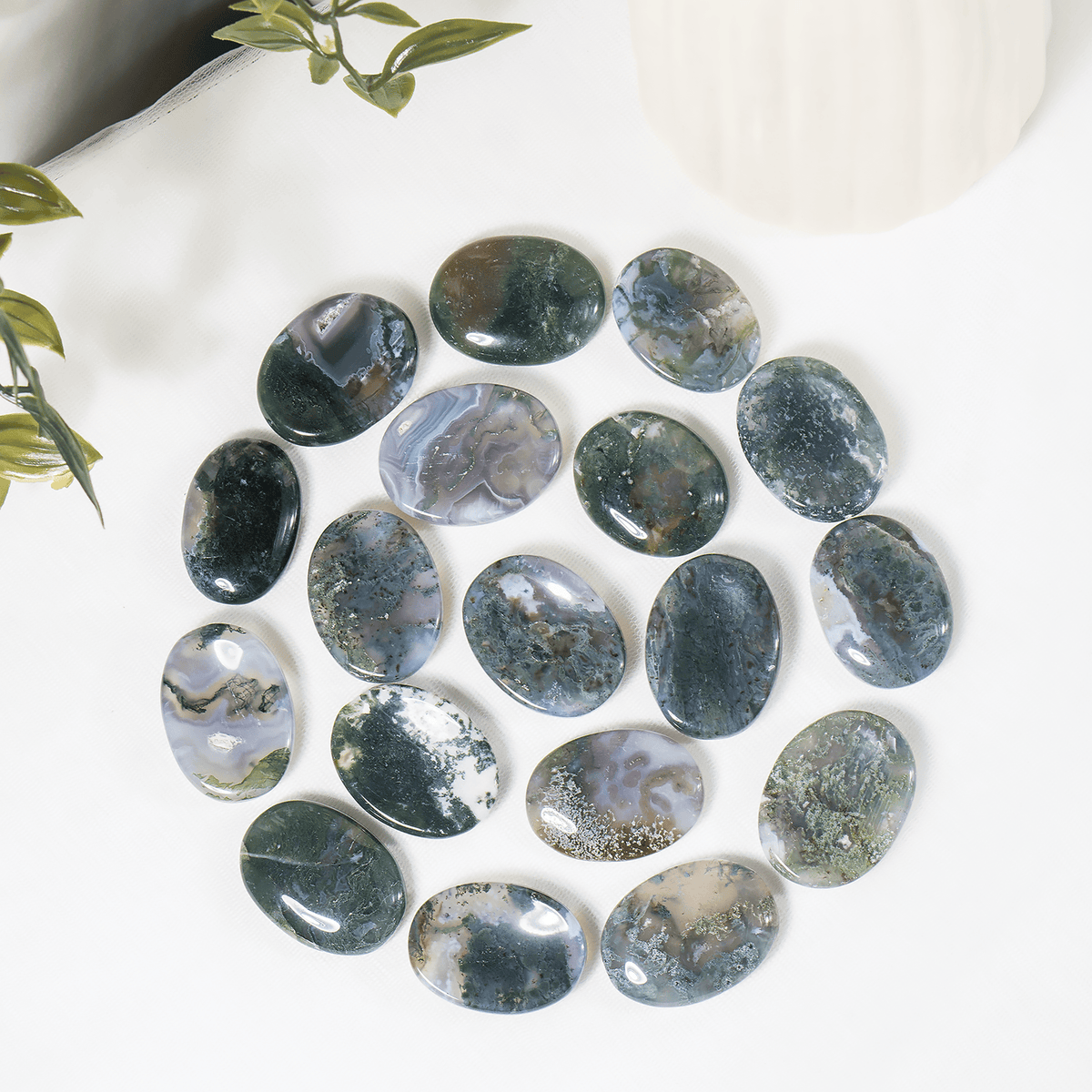 Moss Agate Pocket Stones (Trust and Self-Discipline)
