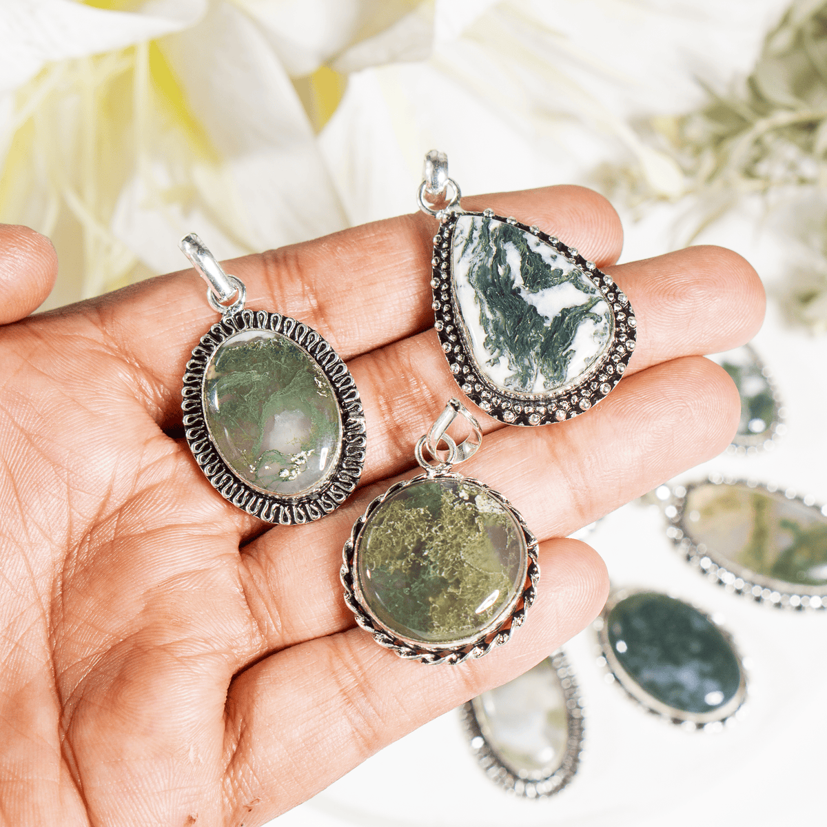 Moss Agate Pendants – Natural Crystal Pendants Healing Cabochon Pendants