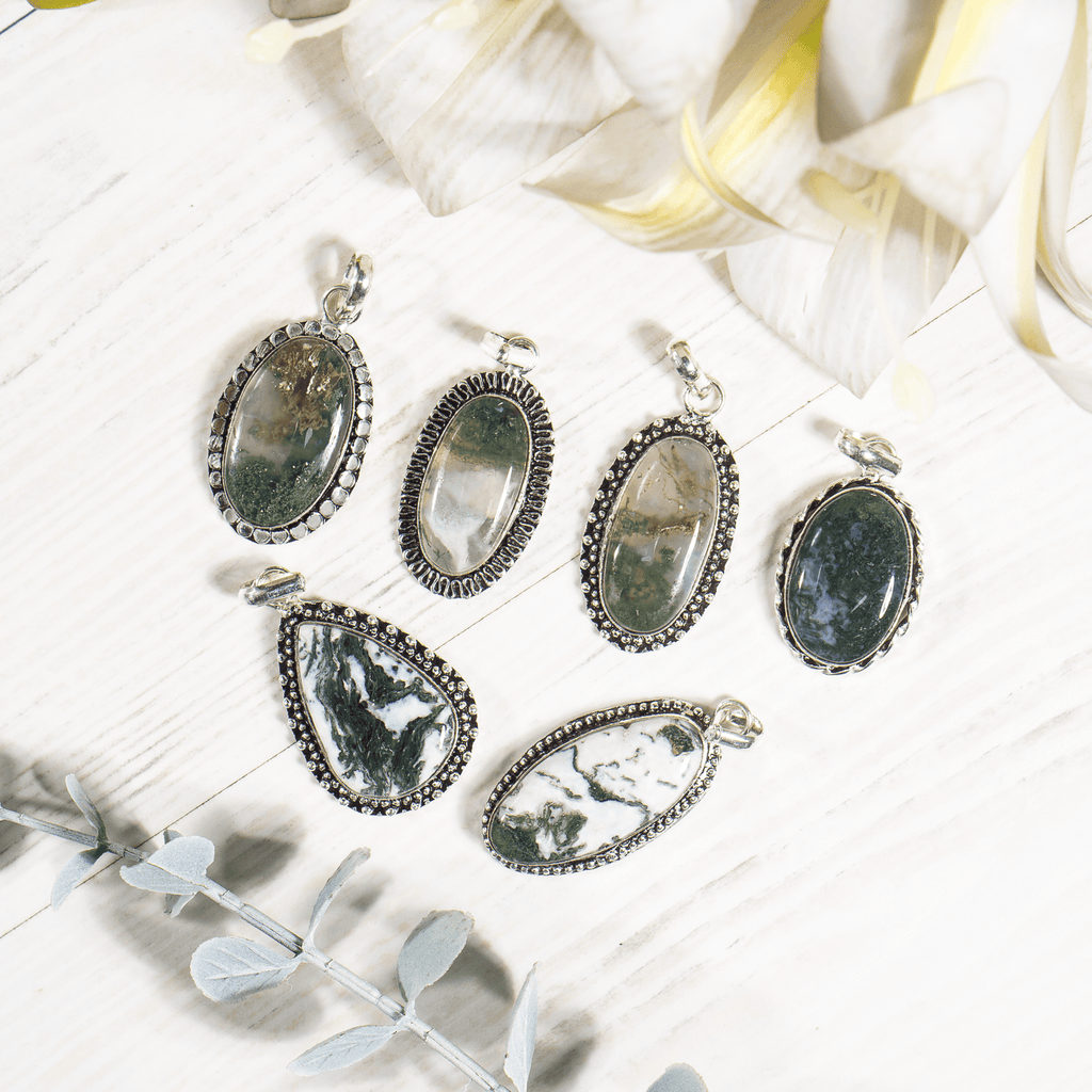 Moss Agate Pendants – Natural Crystal Pendants Healing Cabochon Pendants