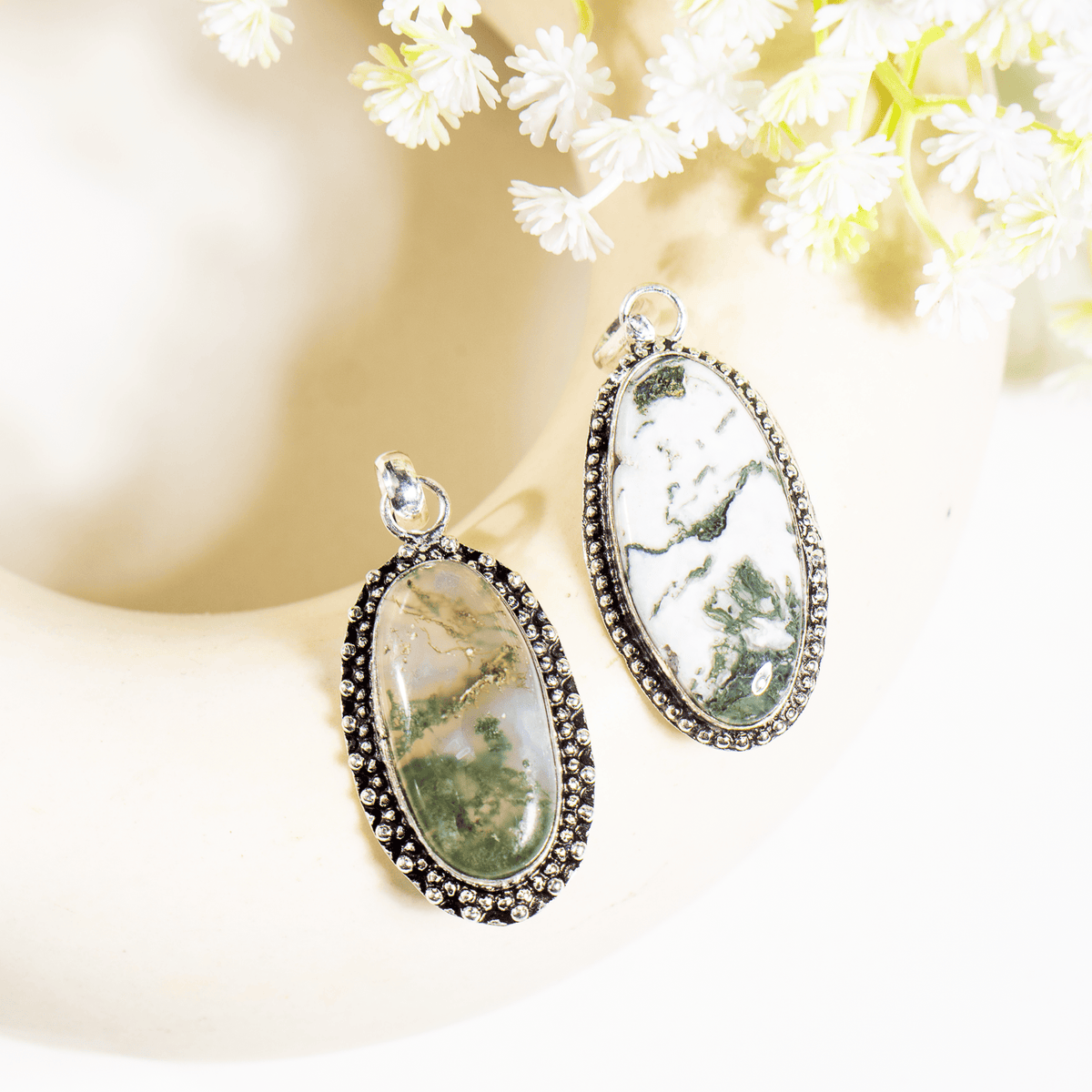 Moss Agate Pendants – Natural Crystal Pendants Healing Cabochon Pendants