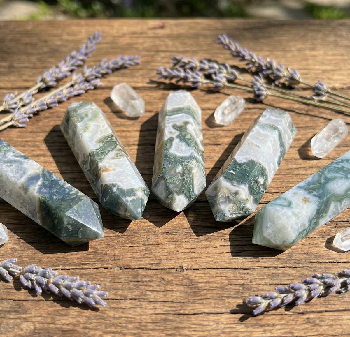 Large Moss Agate Double Point Crystal Carving | Home & Living > Home Decor > Home Accents > Rocks & Geodes | Wiccan Center
