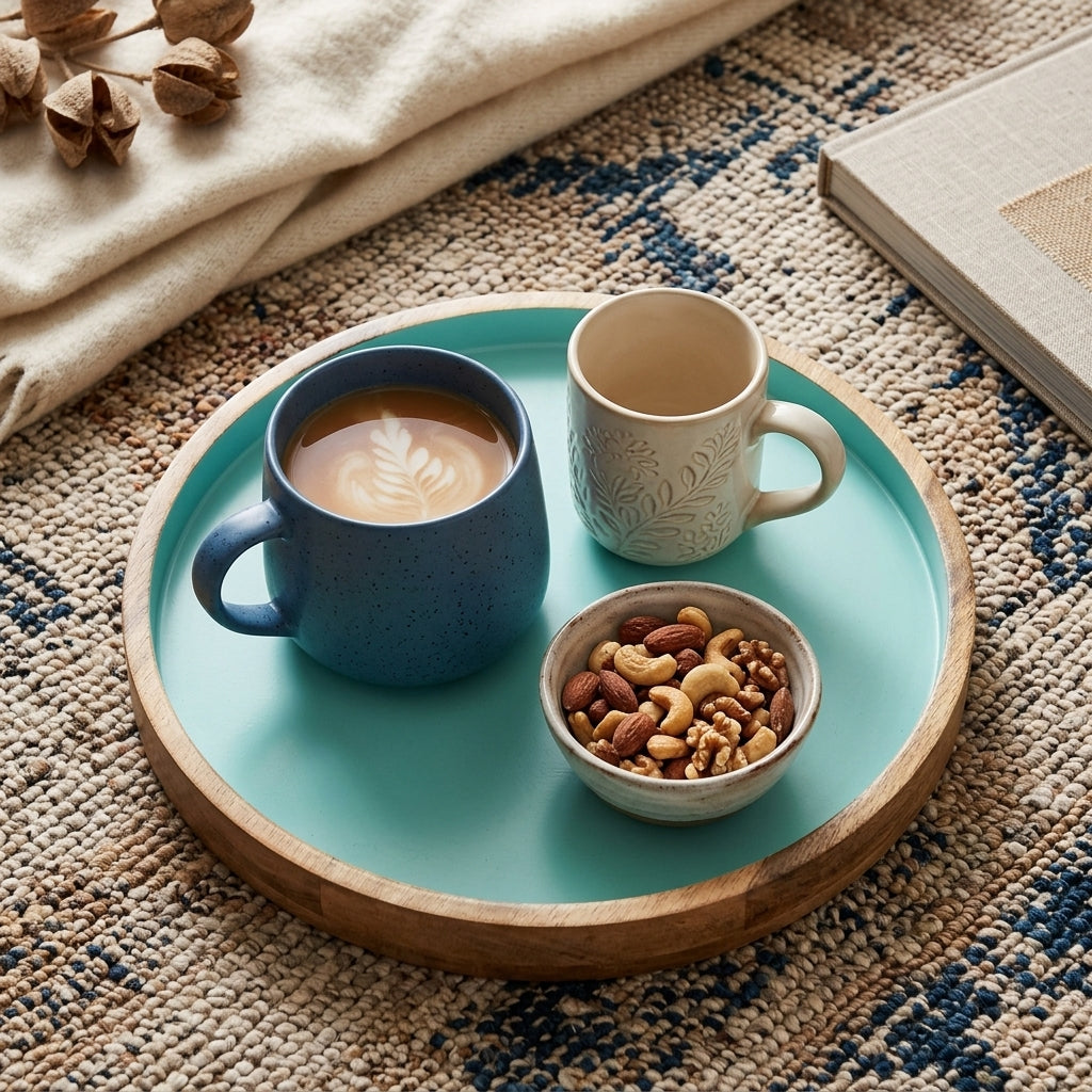 Blue Round Mango Wood Platter