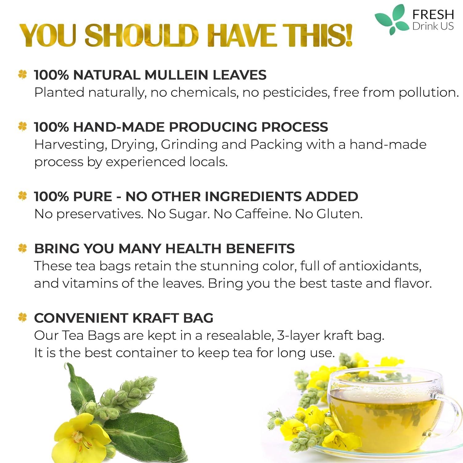 Mullein Leaf Tea Bags, 100% Natural & Pure from Mullein Leaves. Loose Leaf Mullein Herbal Tea. Made with Natural Material Tea Bags. No Sugar, No Caffeine, No Gluten, Vegan. | Tea | Wiccan Center