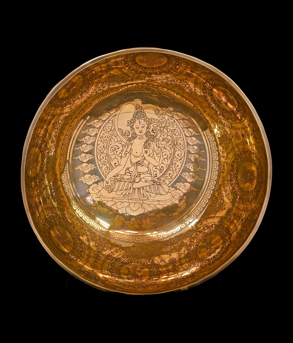 New Etched Jambati White Tara Singing Bowl A2 112Hz 11" N16075 | Tibetan Singing Bowl | Wiccan Center