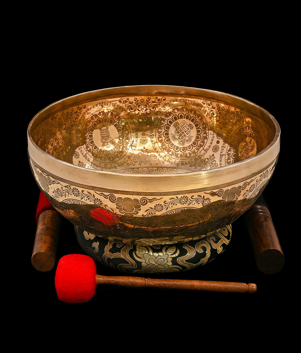 New Etched Jambati White Tara Singing Bowl A2 112Hz 11" N16075 | Tibetan Singing Bowl | Wiccan Center