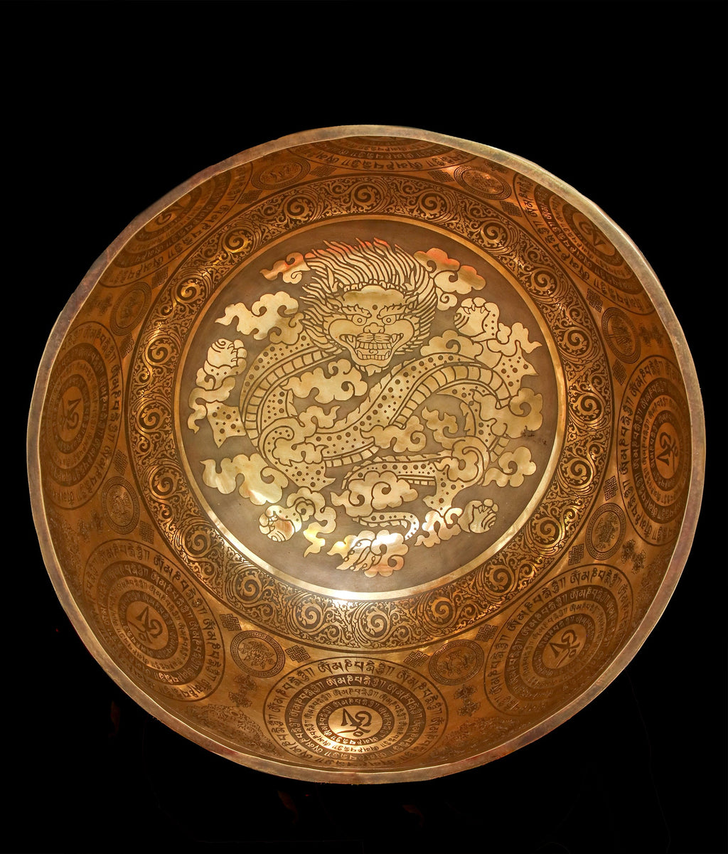New Etched Jambati Dragon Singing Bowl F#2 92Hz 15" E16192 | Tibetan Singing Bowl | Wiccan Center