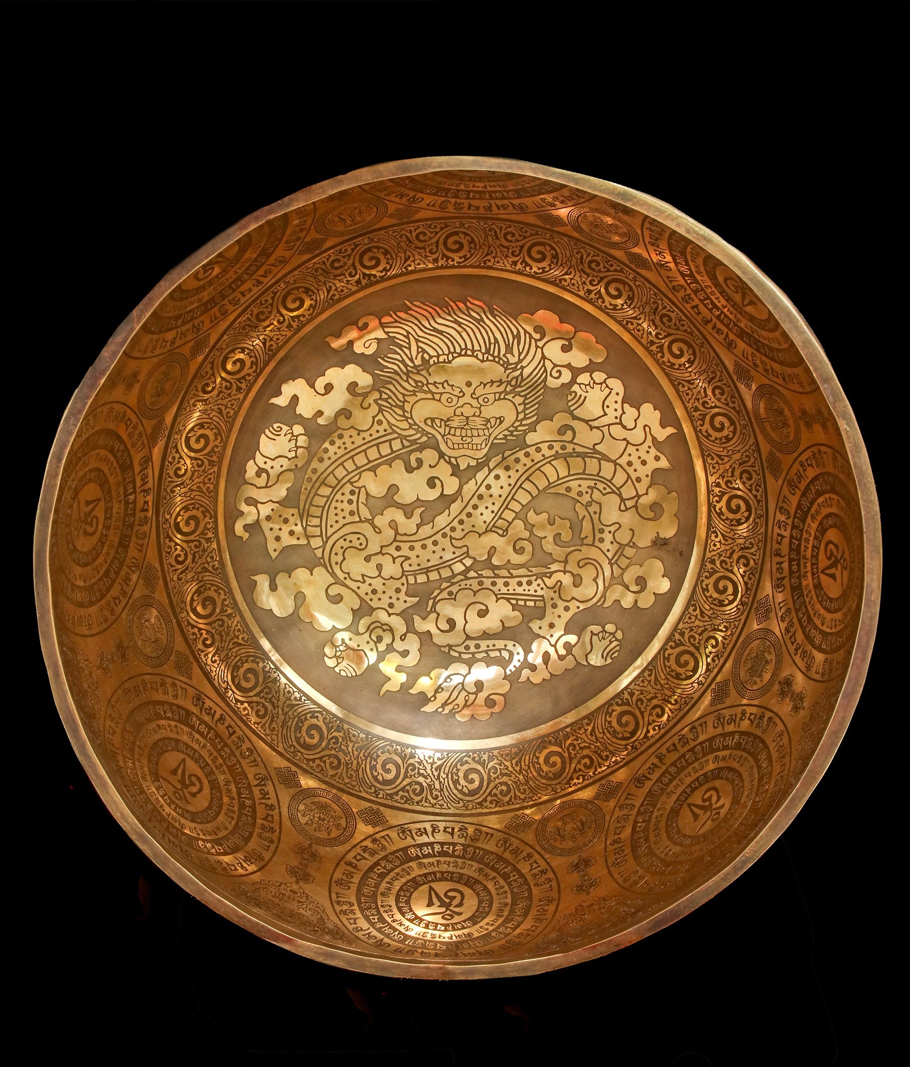 New Etched Jambati Dragon Singing Bowl F#2 92Hz 15" E16192 | Tibetan Singing Bowl | Wiccan Center