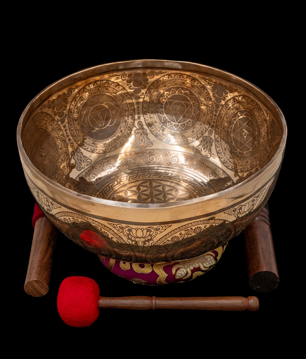 New Etched Jambati Cosmos Singing Bowl G2 98Hz (NCP) 11" N16209 | Tibetan Singing Bowl | Wiccan Center