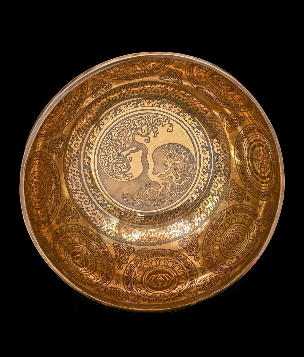 New Etched Jambati Tree of Life Singing Bowl B2 122Hz 10.5" N16221 | Tibetan Singing Bowl | Wiccan Center