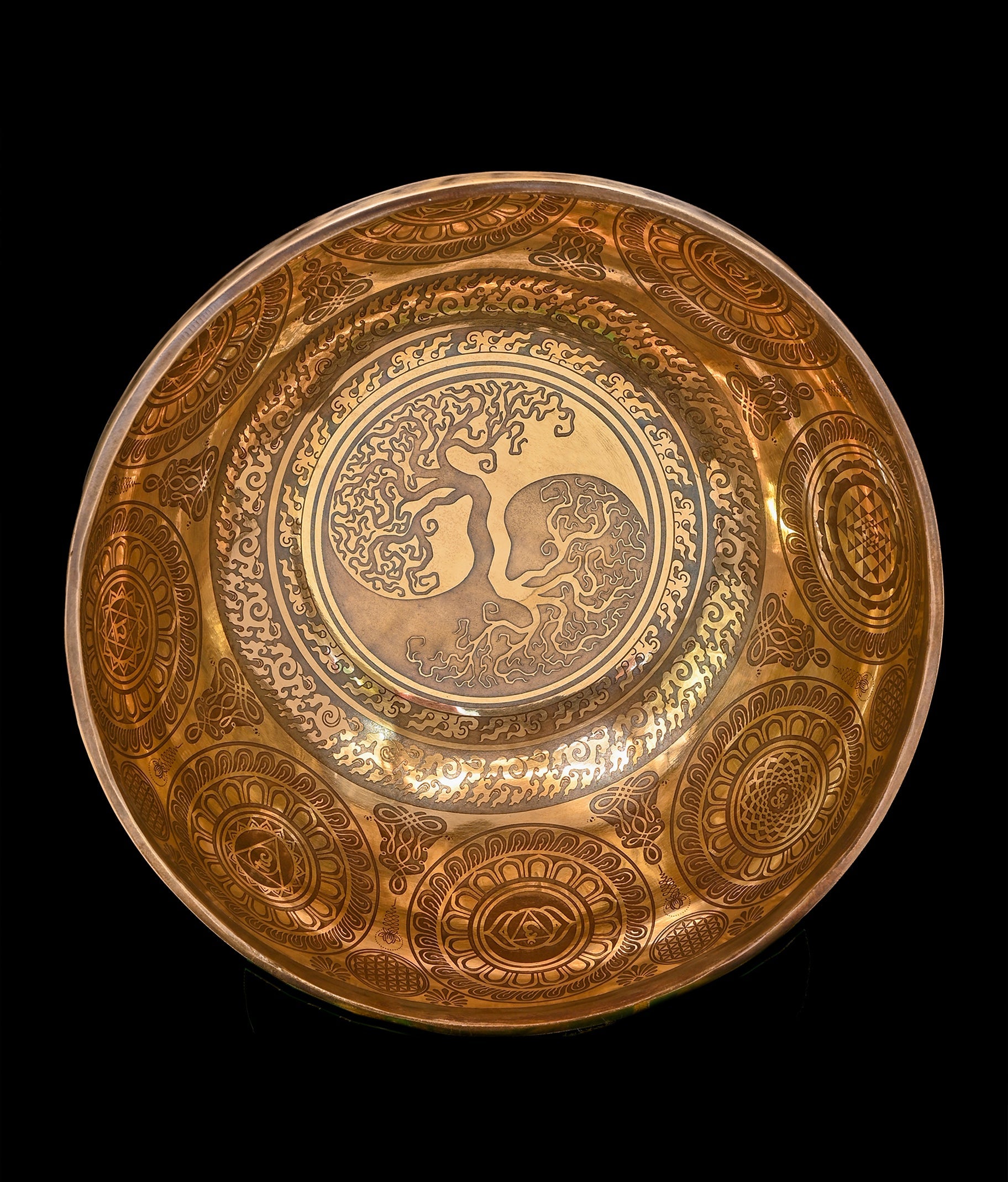 New Etched Jambati Tree of Life Singing Bowl B2 122Hz 10.5" N16221 | Tibetan Singing Bowl | Wiccan Center