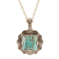 Blue Turquoise Square Golden Pendant Necklace | Necklaces | Wiccan Center